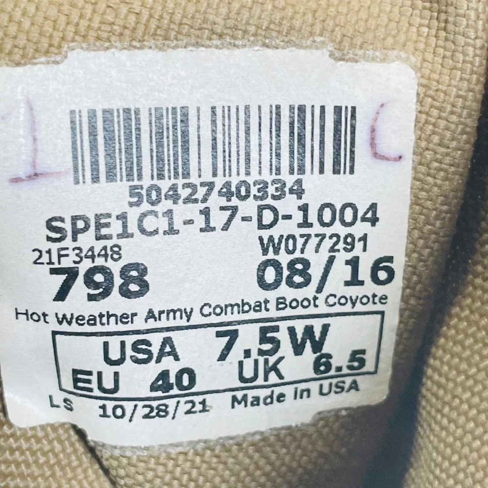 US Army Hot Weather Combat Boots Coyote Tan Suede Vibram 7.5W SPE1C1-17-D-1004
